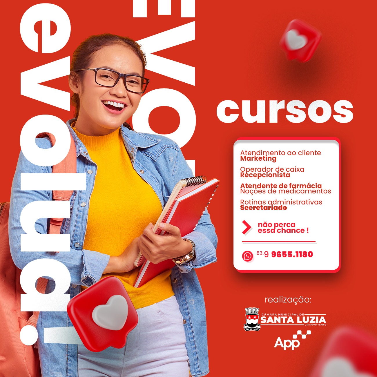 Câmara de Santa Luzia oferecer formação em oito cursos de forma gratuita